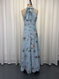 Halterneck Print Bow-tie Long Dress GWDS-260511