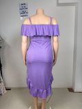 Plus Size Off Shoulder Ruffles Mid Dress GAWE-6770