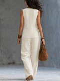V Neck Sleeveless Top Wide Leg Pants 2 Piece Set GWDS-260509