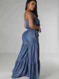 Fashion Sling Denim Wide Leg Jumpsuit GXRF-QC161