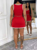 Contrast Color Vest Split Skirt Sport 2 Piece Set HNIF-SY034