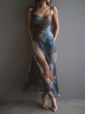 Sling Print Chiffon Maxi Dress GWDS-260307