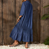 Denim Half Sleeve Loose Maxi Dress GDAM-218936