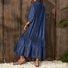 Denim Half Sleeve Loose Maxi Dress GDAM-218936