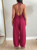 Solid Color Halterneck Backless Loose Jumpsuit HNIF-ZM026