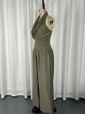 Solid Color Ruched Backless Top Pants Suit GWDS-260506