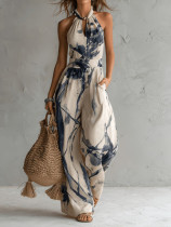 Sleeveless Halterneck Print Loose Jumpsuit GWDS-260526