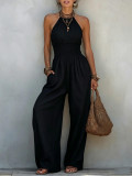 Solid Color Halterneck Loose Jumpsuit GWDS-260430