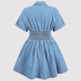 V Neck Short Sleeve Denim Mini Dress GDAM-218976