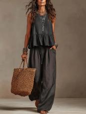 Casual Sleeveless Vest Two Piece Pants Set GWDS-260508