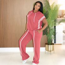 Loose Sleeveless Hooded T Shirt Two Piece Pants Set QYMF-MC016