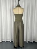 Solid Color Ruched Backless Top Pants Suit GWDS-260506