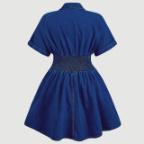 V Neck Short Sleeve Denim Mini Dress GDAM-218976
