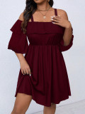 Plus Size Ruffles Off Shoulder Midi Dress GAWE-6764
