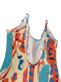 Plus Size V Neck Print Graffiti Print Sling Jumpsuit QMZF-1837
