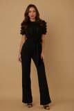 Short Sleeve Patchwork Wide Leg Jumpsuit OSM-4504