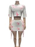 Letter Print T Shirt Bandage Short 2 Piece Set GFCF-1487