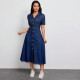 Plus Size Single Breasted Button Short Sleeve Denim Maxi Dress GDAM-218820