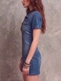 Fashion Lapel Zipper Denim Mini Dress GWDS-260402