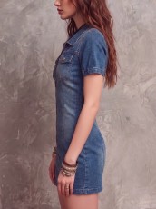Fashion Lapel Zipper Denim Mini Dress GWDS-260402