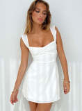 Solid Color Mesh Sling Ruched Mini Dress QMZF-18013