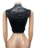 Solid Color Leather Bandage Top GFCF-1477