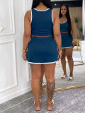 Contrast Color Vest Split Skirt Sport 2 Piece Set HNIF-SY034