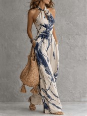 Sleeveless Halterneck Print Loose Jumpsuit GWDS-260526