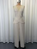 V Neck Sleeveless Top Wide Leg Pants 2 Piece Set GWDS-260509