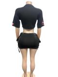 Letter Print T Shirt Bandage Short 2 Piece Set GFCF-1487