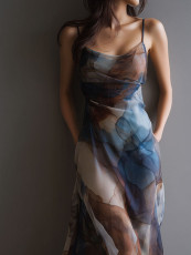 Sling Print Chiffon Maxi Dress GWDS-260307