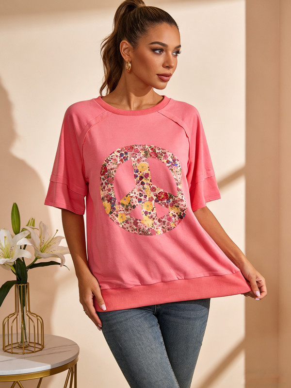 Plus Size Print Short Sleeve Loose T Shirt QMZF-18002