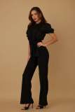 Short Sleeve Patchwork Wide Leg Jumpsuit OSM-4504