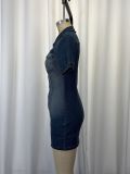 Fashion Lapel Zipper Denim Mini Dress GWDS-260402