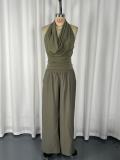 Solid Color Ruched Backless Top Pants Suit GWDS-260506
