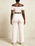 Off Shoulder Ruched Top Wide Leg Pants Suit HNIF-SY038