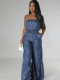 Fashion Sling Denim Wide Leg Jumpsuit GXRF-QC161