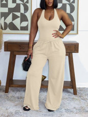 Solid Color Tank Top Wide Leg Pants Sport Suit HNIF-SY033