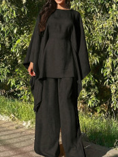 Solid Color Bat Sleeve Loose Casual Pants Suit HNIF-MC004