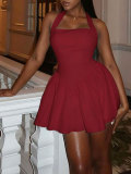 Solid Color Halterneck Backless Mini Dress HNIF-TY025