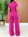 Zipper Short Sleeve Top Two Piece Pants Set HNIF-GY326