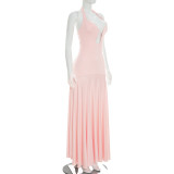 Halterneck Sleeveless Solid Color Maxi Dress GSZM-C26DS202