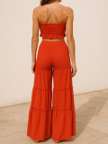 Solid Color Wrap Chest Top Wide Leg Pants Suit HNIF-HN311