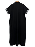 Plus Size Lapel Single Breasted Button Long Dress QMZF-2181