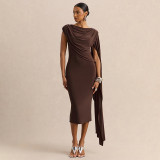 Solid Color Sleeveless Irregular Midi Dress GDSF-Q26DS066