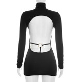 Solid Color Long Sleeve Backless Mini Dress GSZM-D26DS232