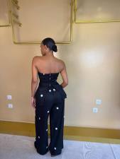 Polka Dot Print Wrap Chest Top Wide Leg Pants Suit GCNE-75212