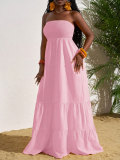 Solid Color Ruched Tube Top Maxi Dress HNIF-MC026