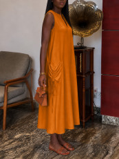 Solid Color V Neck Sleeveless Maxi Dress HNIF-TY039