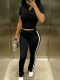 Stripe Short Sleeve Two Piece Pants Set HNIF-SY037